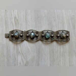 Vintage Taxco Mexico Sterling Silver Bracelet Abalone 4 Panel